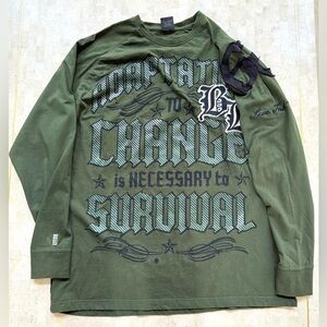 BLAC LABEL‎ Society Embroidered Shirt Mens 4XL Long Sleeve Metal Grommets Grunge